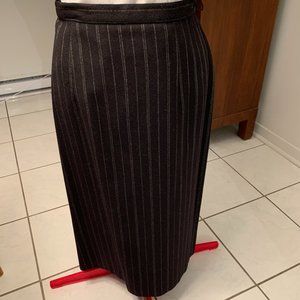 Long wrap skirt, black with thin white lines, lined, wool, 10 regular